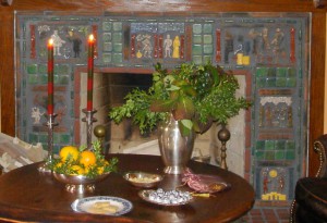The editor's home includes a fireplace faced with Moravian Tile.